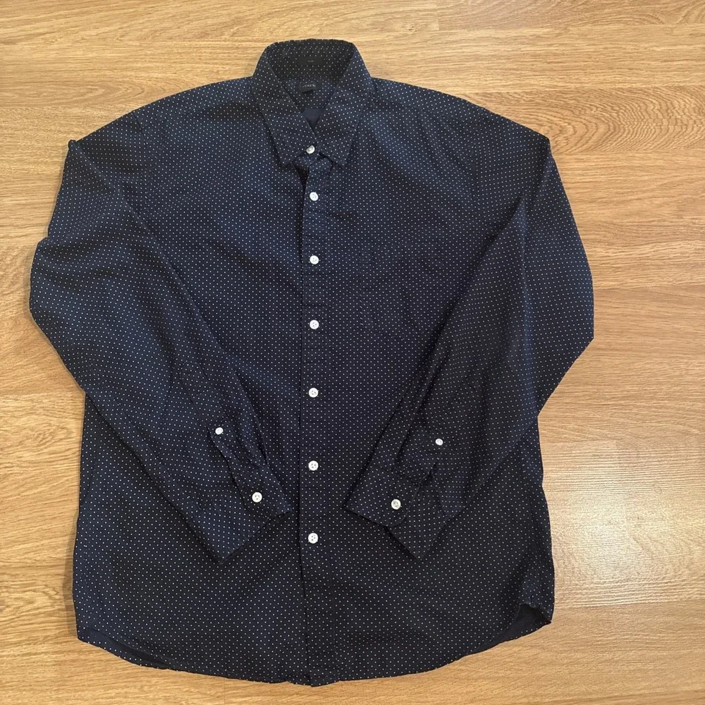 J Crew Shirt Men's Large Slim Blue Geometric Print Long Sleeve Preppy‎